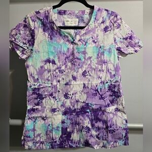 Women's Purple and Teal Short Sleeve Scrub Top